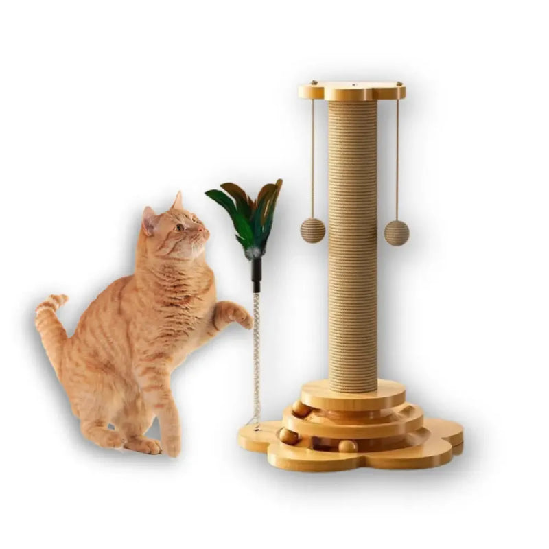 Arranhador de Madeira com Brinquedos para Gatos - Sisal Natural