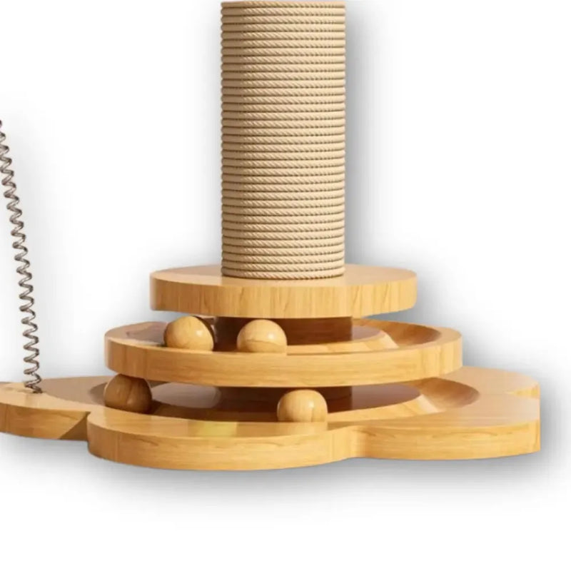 Arranhador de Madeira com Brinquedos para Gatos - Sisal Natural
