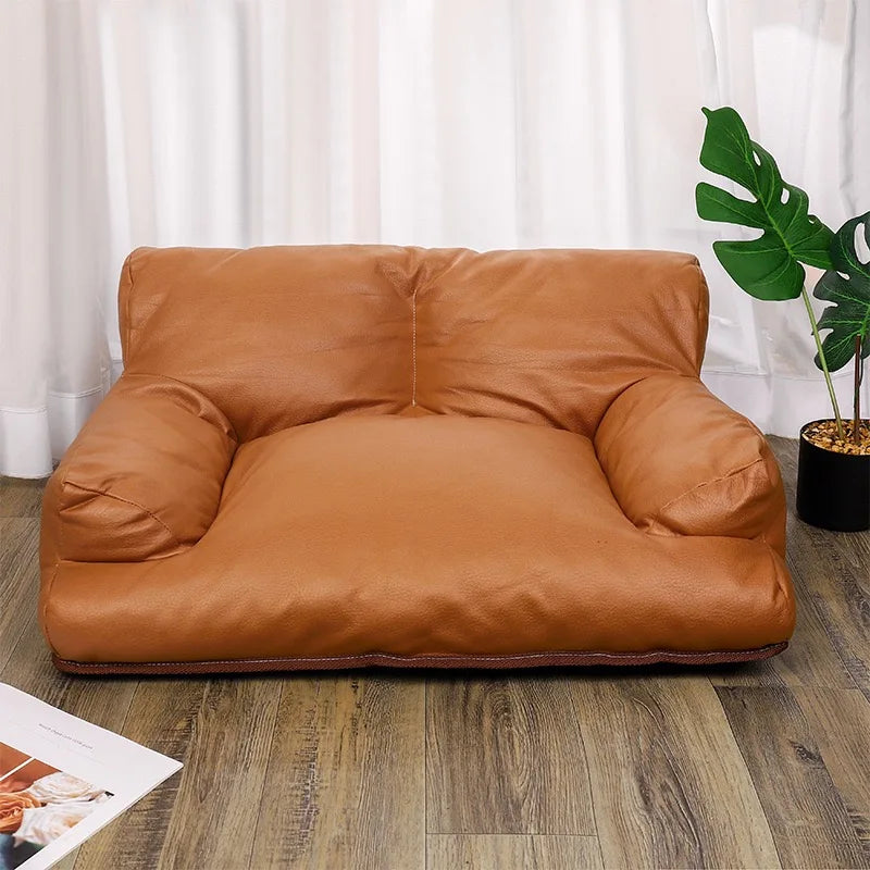 Cama Sofá de Couro Impermeável para Pets Pequenos e Médios