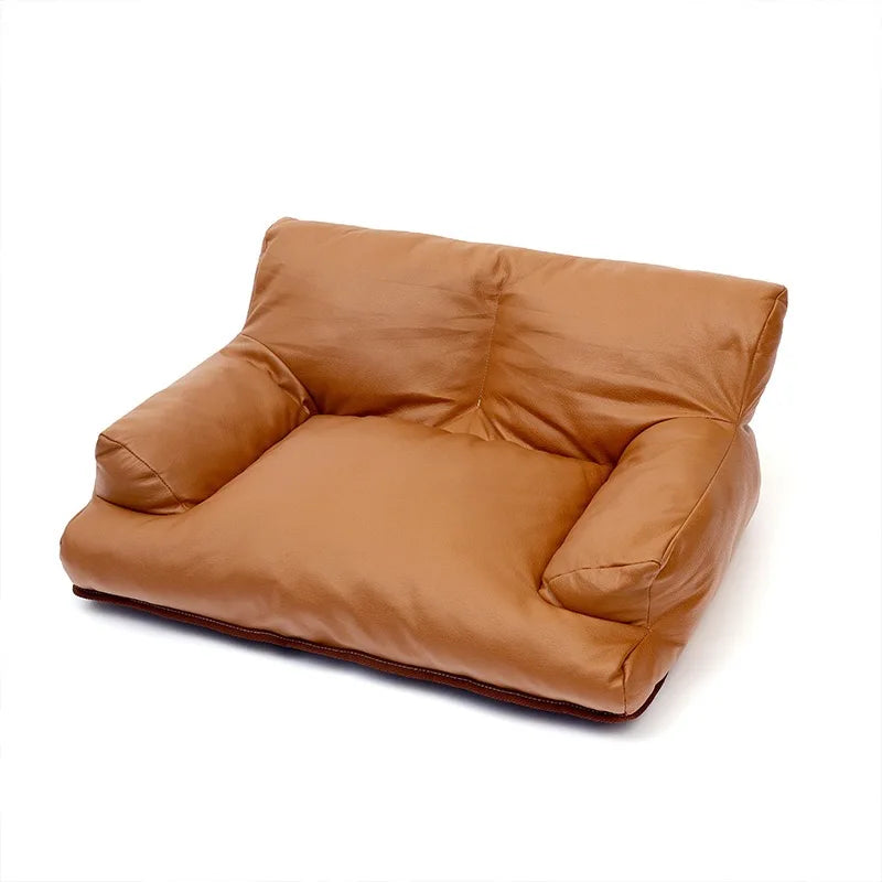 Cama Sofá de Couro Impermeável para Pets Pequenos e Médios