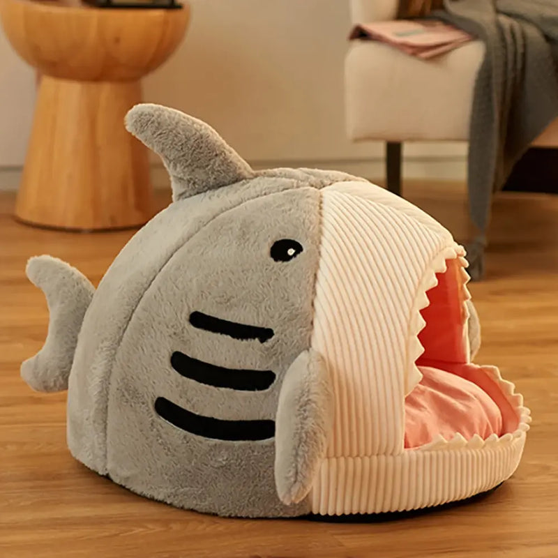 Cama Toquinha para Gatos Tubarão Aconchegante Algodão