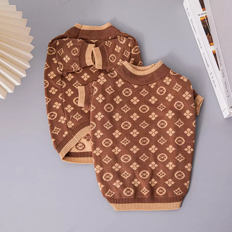 Roupa de Cachorro de Malha Estampada - Blusa de Inverno para Cães
