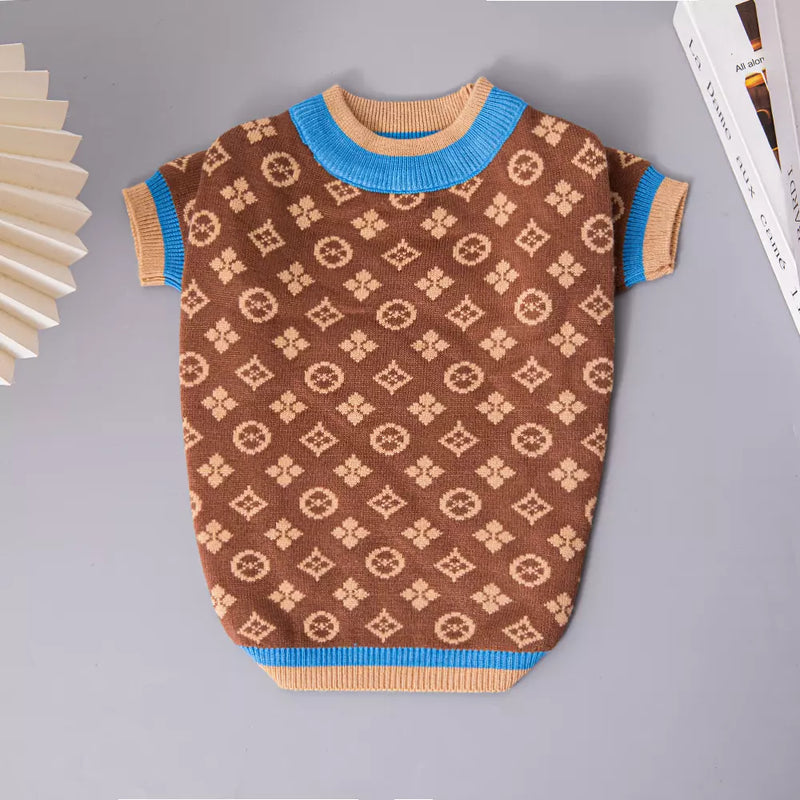 Roupa de Cachorro de Malha Estampada - Blusa de Inverno para Cães