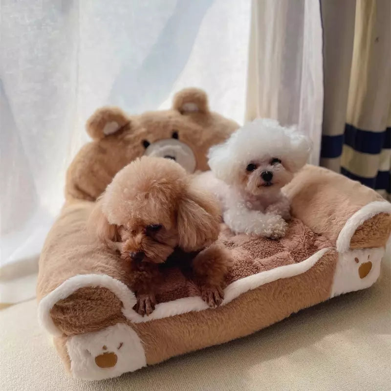 Sofá Cama Pet Bear com Capa Removível - Design Ergonômico para Cães e Gatos