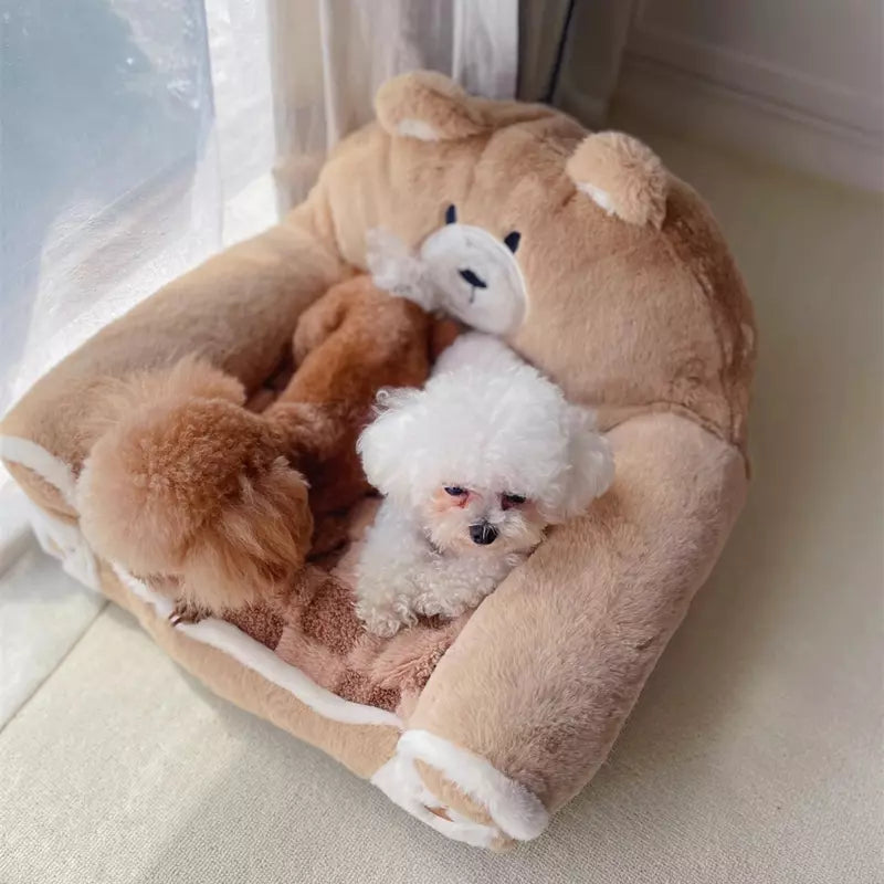 Sofá Cama Pet Bear com Capa Removível - Design Ergonômico para Cães e Gatos